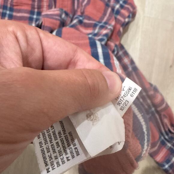 American Eagle Pink Orange Blue Plaid Cotton Button Up Flannel Shirt Size XS - Picture 5 of 6